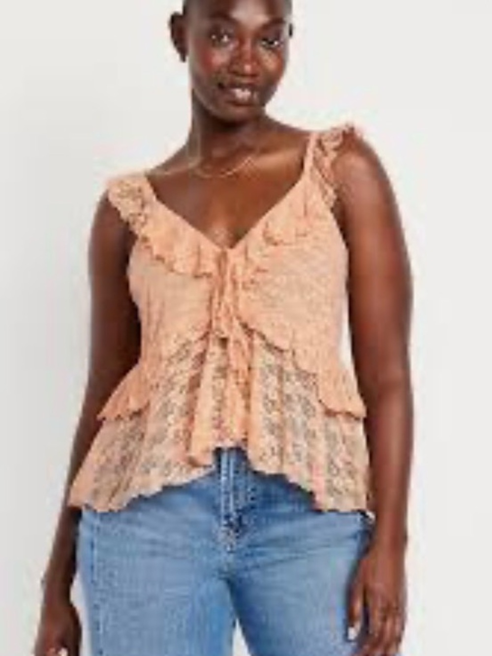 Old Navy Peach Orange Crochet Lace Ruffle Coquette Sleeveless Tank XXL